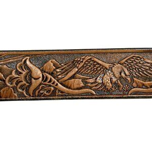 Handcrafted Leather Belt Men's Engraved Eagle Mountain Design Intricate Western
